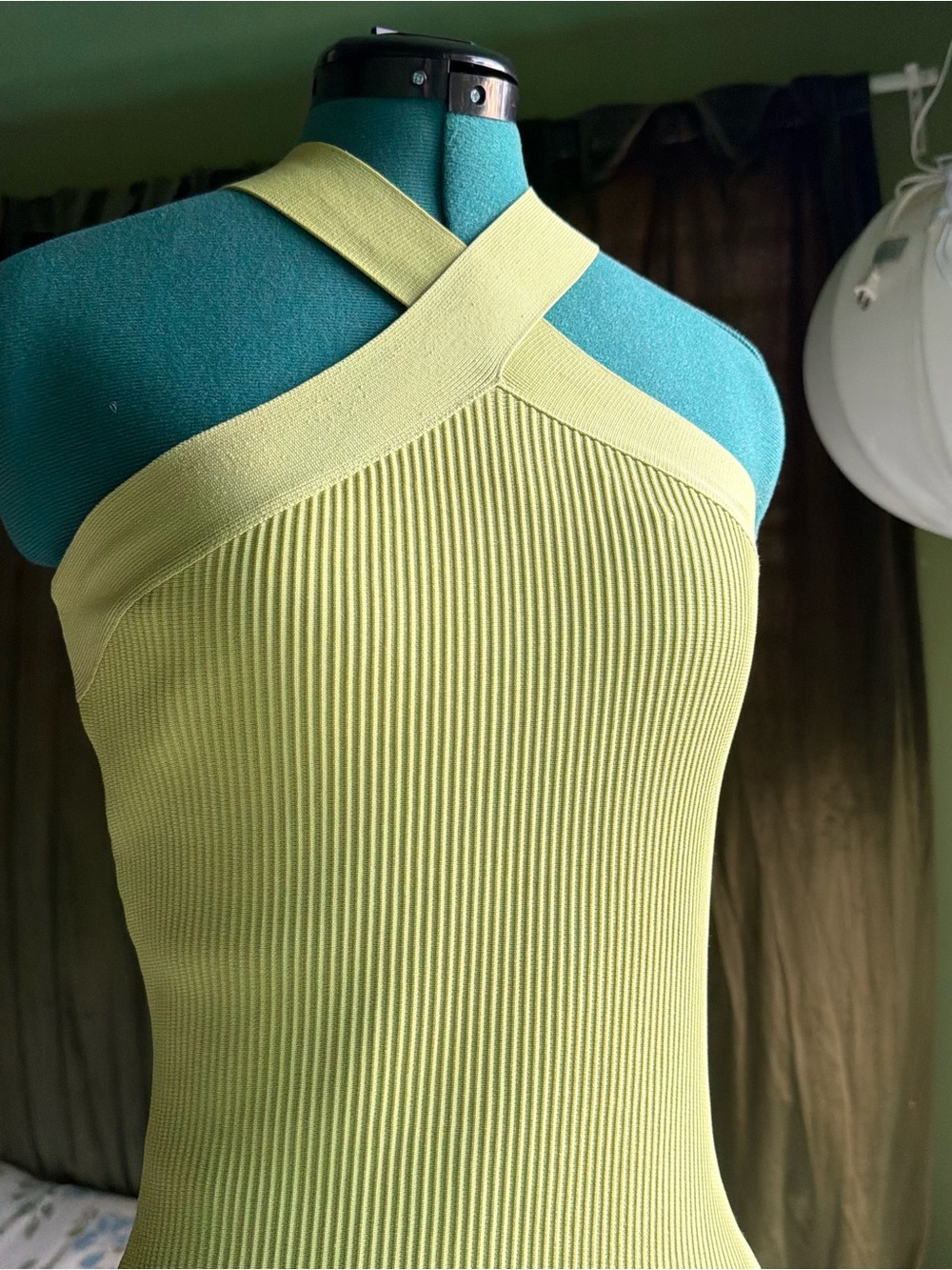 Green Sincerly Jules Ribbed Cross-Strap Tank Top - Lime Green